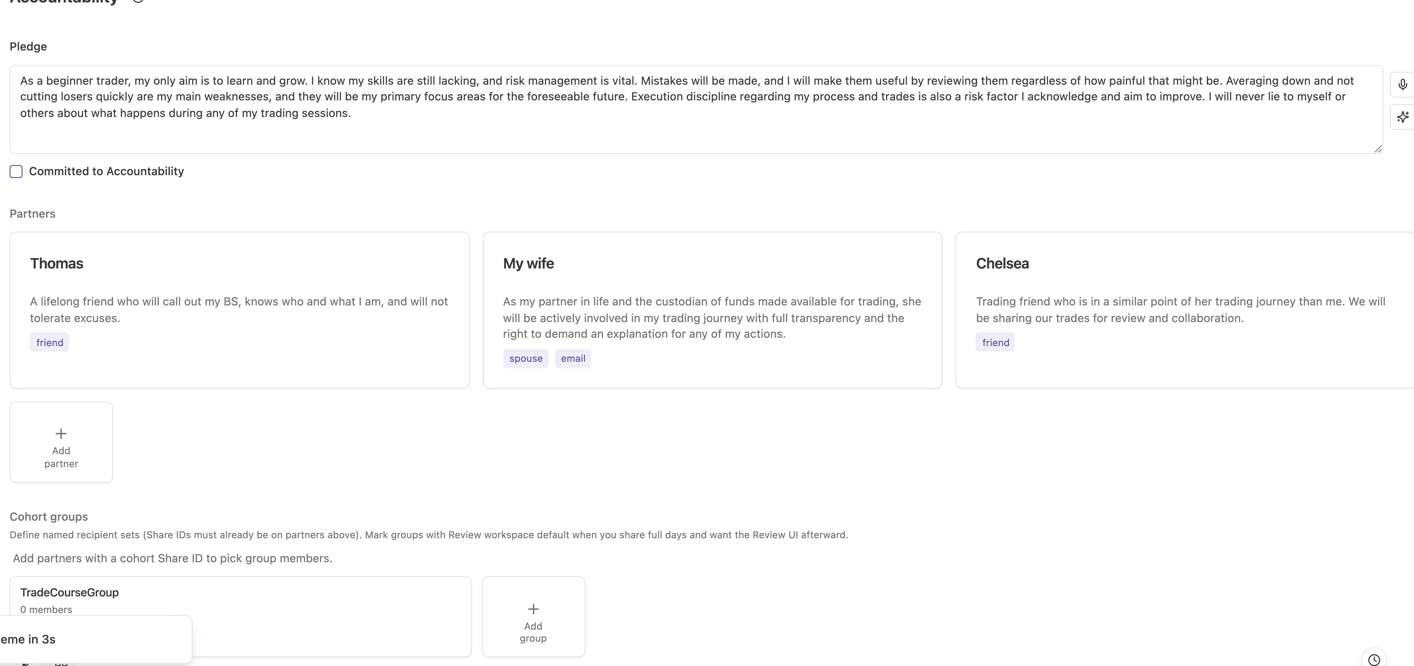 The Accountability tab with the pledge and the commitment switch